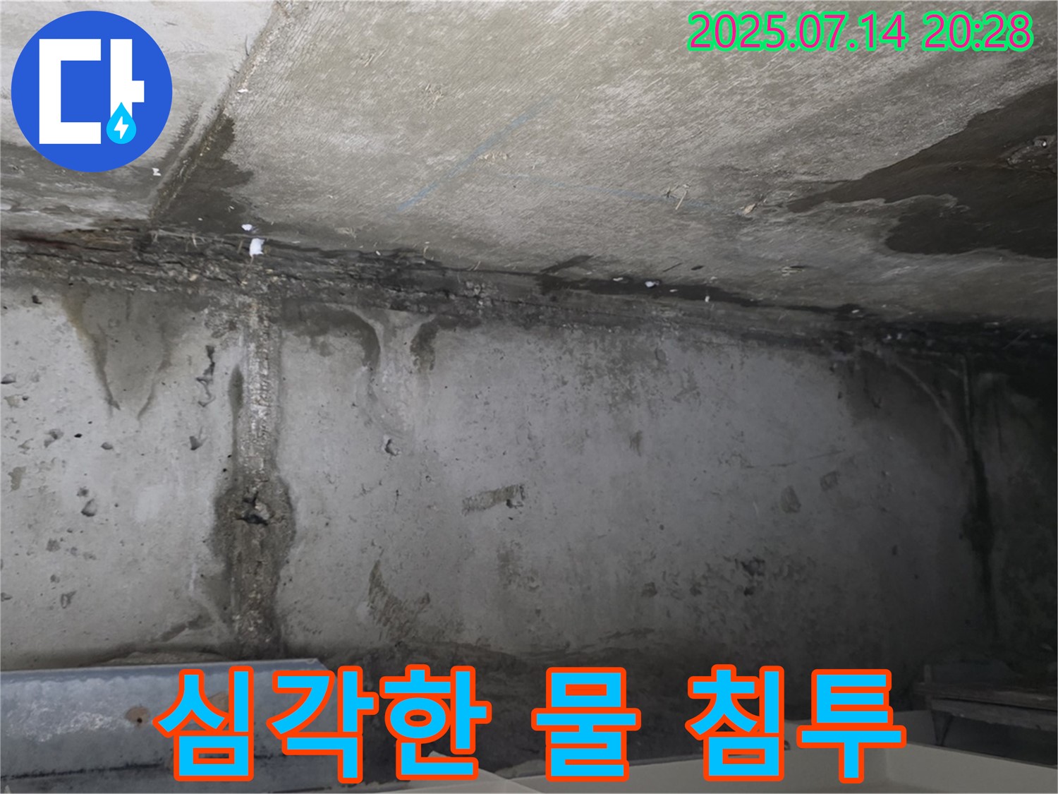 남양주 오남읍 두산아파트 천장 누수 현장 - 천장 전체에 물이 침투된 모습