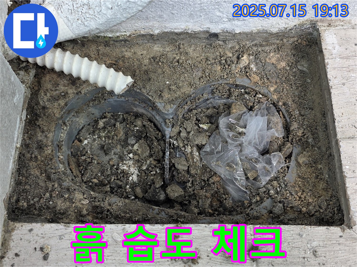 노원구 중계3동 청구3차아파트 누수 - 배수관 주변 흙의 습도를 집중적으로 체크합니다.