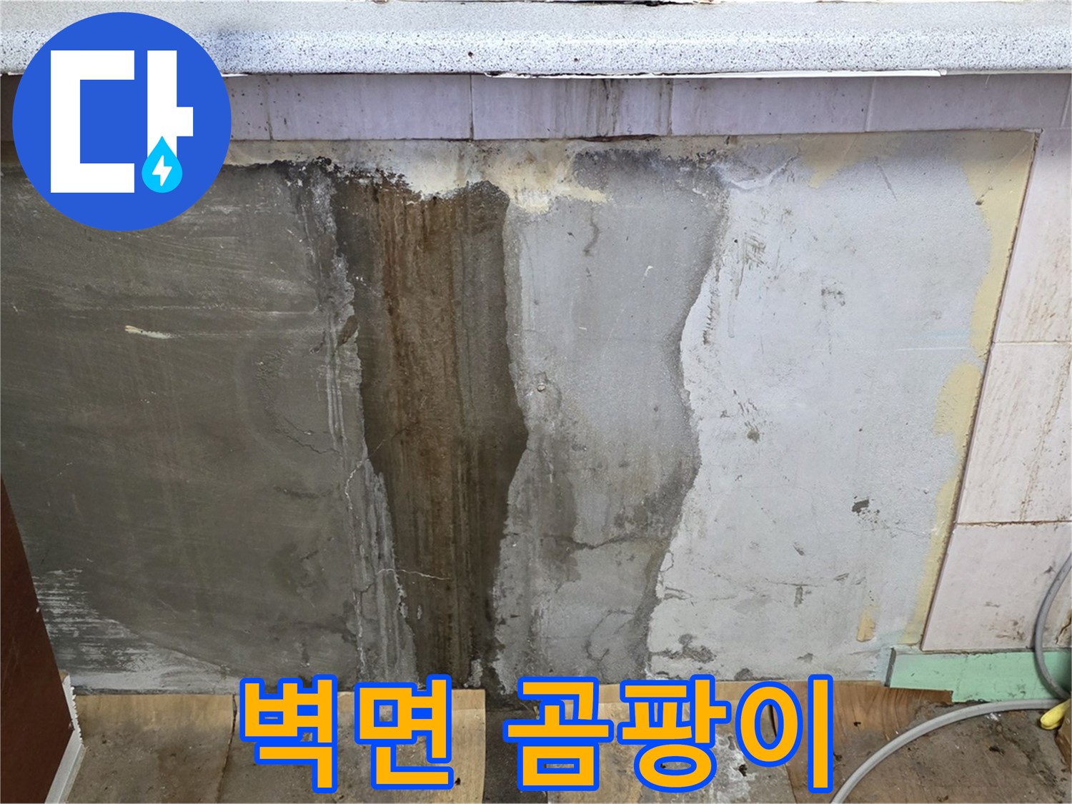벽면 곰팡이 - 누수로 인해 싱크대 뒤 벽면에 곰팡이가 발생한 모습입니다.