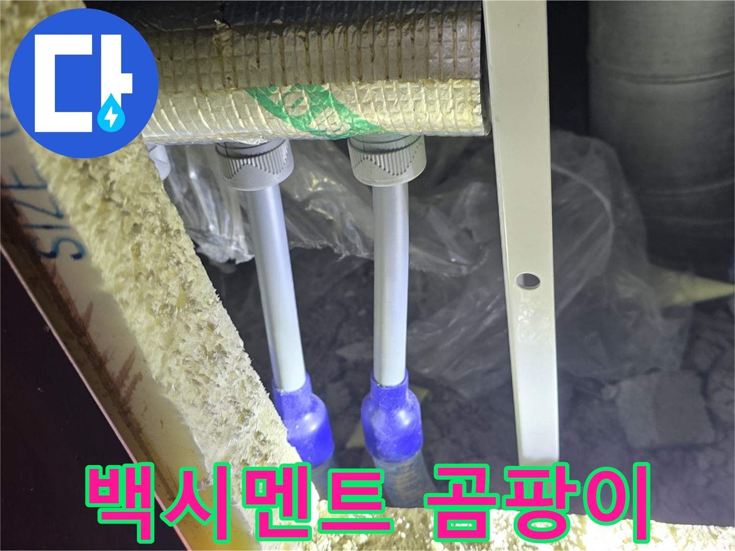 양주 자이 아파트 누수 - 배관 연결 부위 주변 백시멘트 변색 및 곰팡이 발생 여부 확인