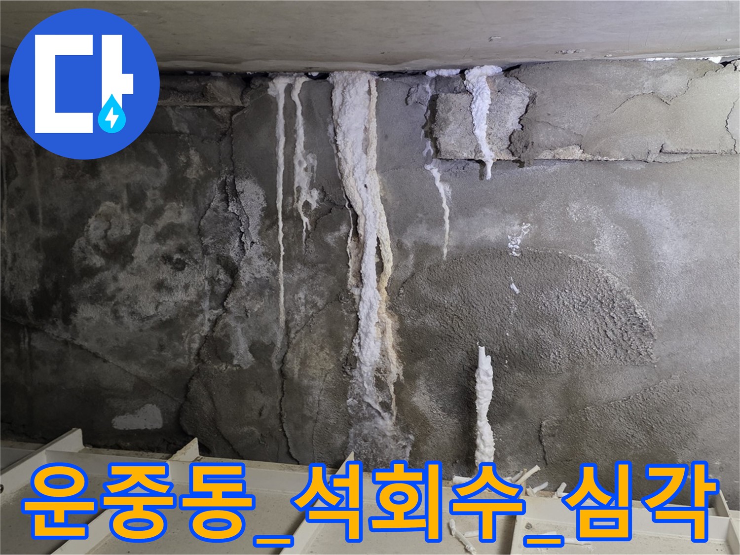 운중동 콘크리트 벽면 - 석회수 누수 심각한 상태