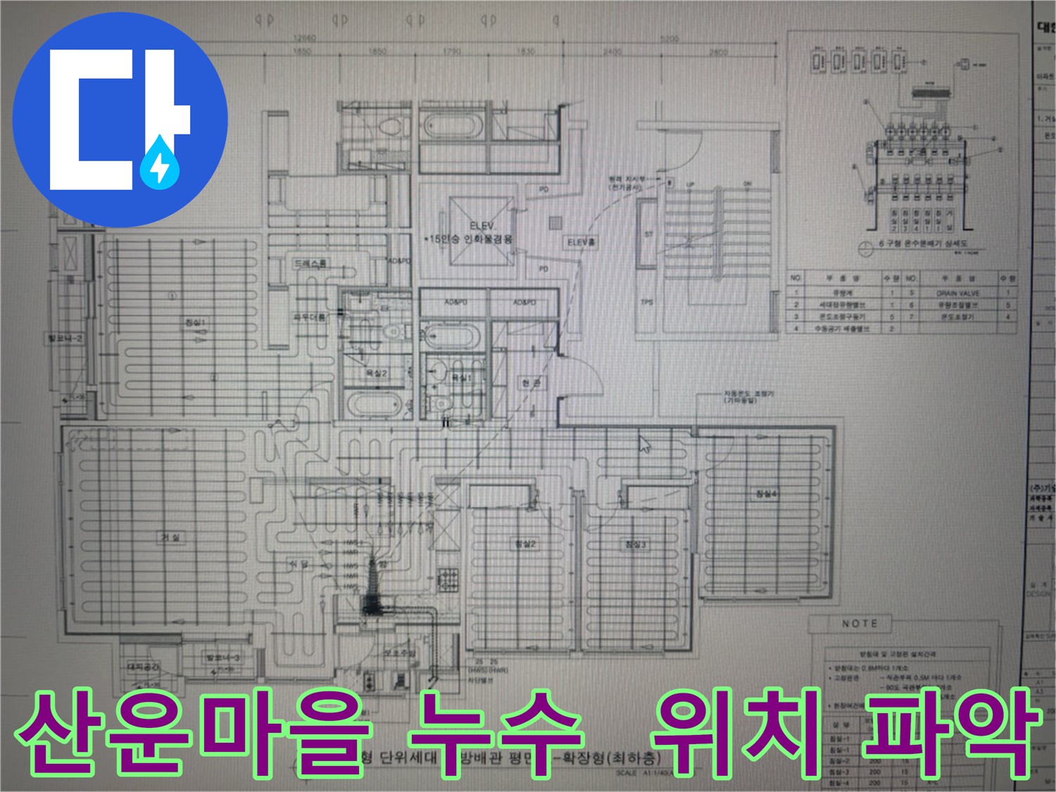 산운마을 수도 배관 누수 - 정확한 위치 파악이 중요