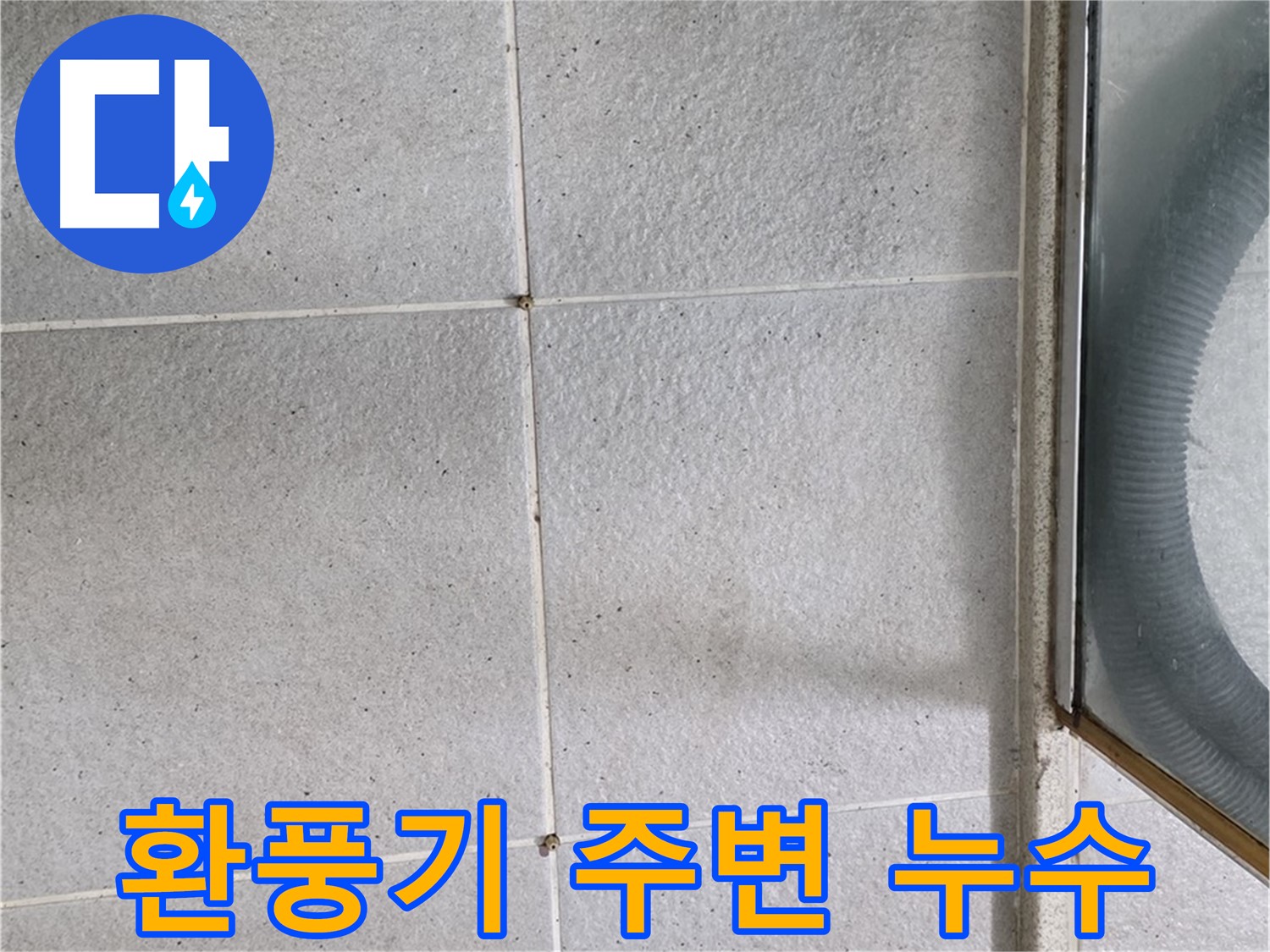 성남 분당 운중동 욕실 환풍기 주변 천장 - 천장에 누수 흔적이 보이는 것으로 보아 윗집에서 누수가 있을 수 있습니다.