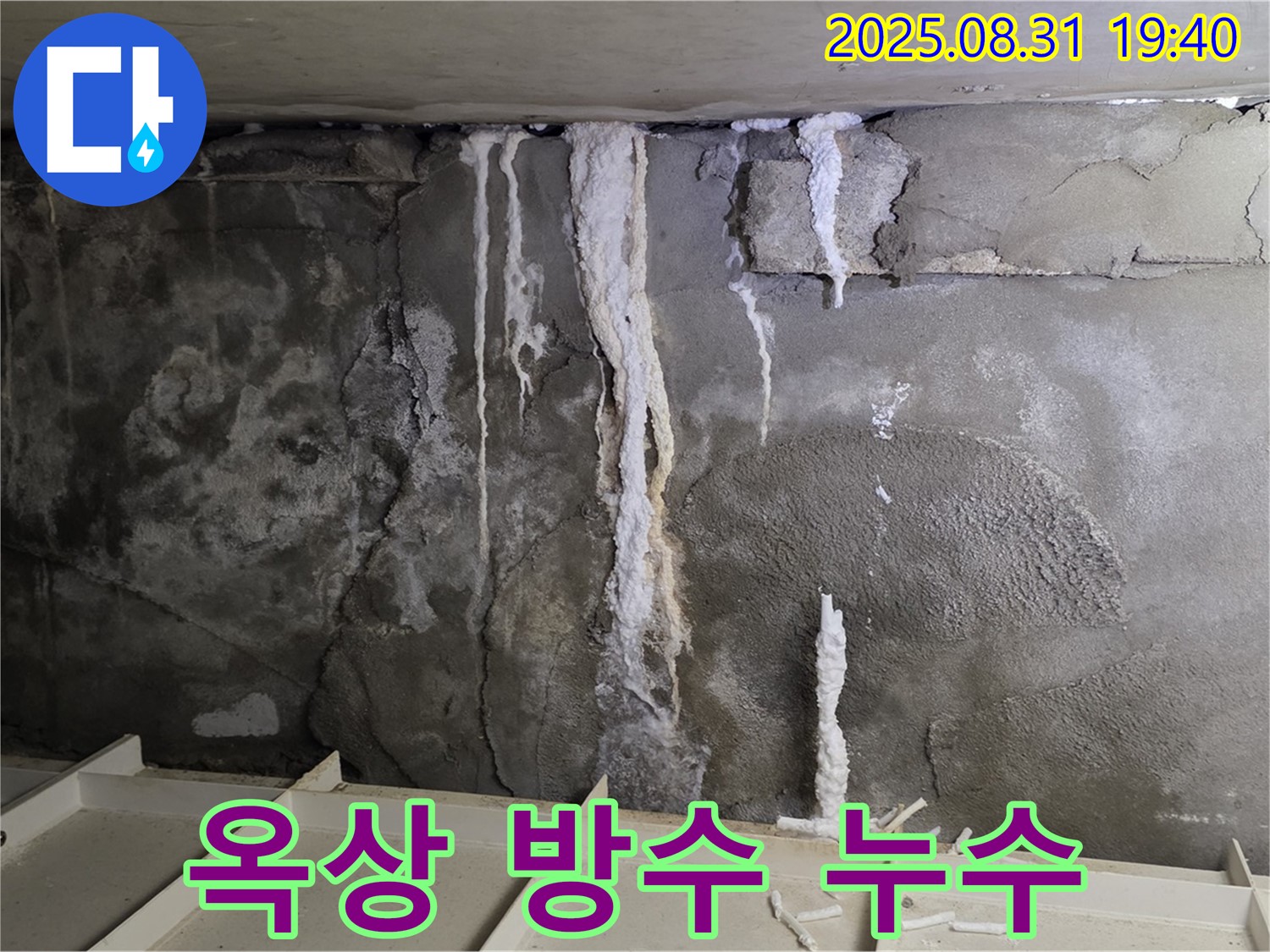 분당 산운로 건물 옥상 방수 누수 - 심각한 누수 흔적과 방수층 손상, 건물 안전 위협