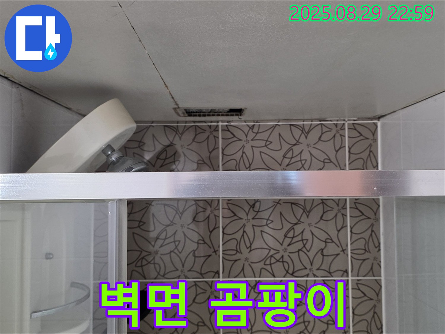 백석 서광아파트 104동 욕실 - 샤워기 벽면 고정 부위 실리콘 오염 및 곰팡이 점검 사진