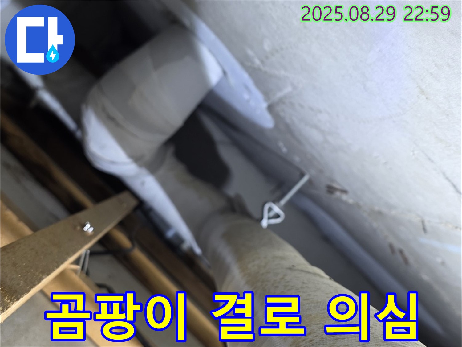 양주 백석 서광아침의빛 천장 배관 보온재 겉면 곰팡이 - 결로를 의심해봐야 합니다.