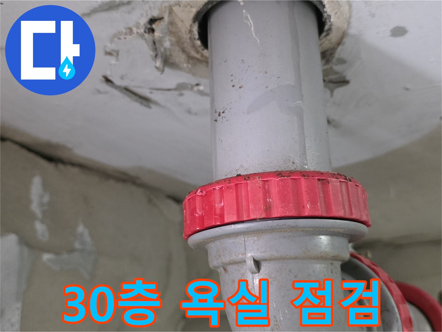 양주 백석읍 서광아침의빛아파트 104동 30층 욕실 하수구 누수 - 붉은색 잠금 너트 주변 집중 점검