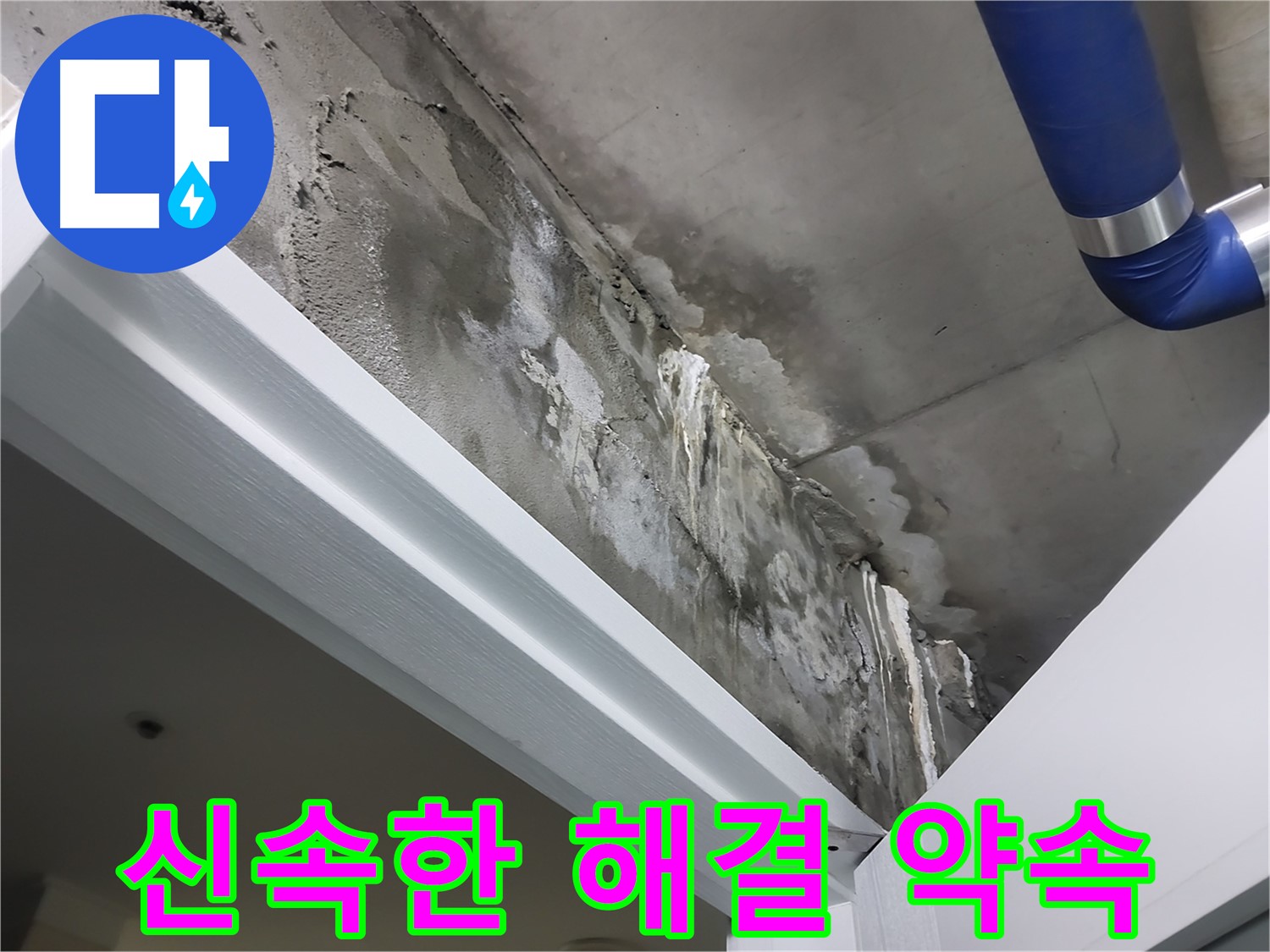 문 위 천장 - 신속한 해결 약속 - 누수 문제를 신속하게 해결하기 위해 장비를 준비하는 모습입니다.