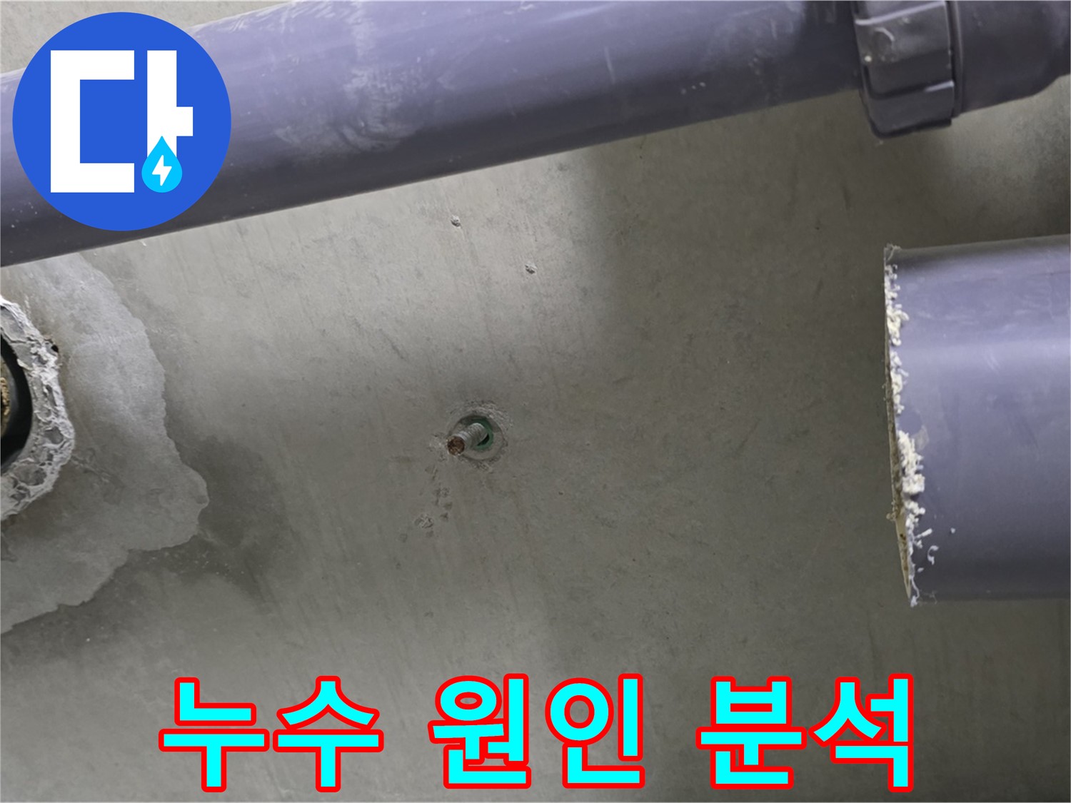 분당 운중동 산운마을 6단지 누수 현장에서 누수 원인을 꼼꼼하게 분석하는 모습 - 재발 방지를 위한 철저한 분석 과정을 담았습니다.