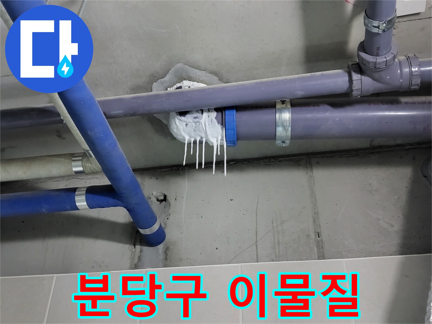 분당구 하수 누수 - 배관 연결 부위 이물질 막힘