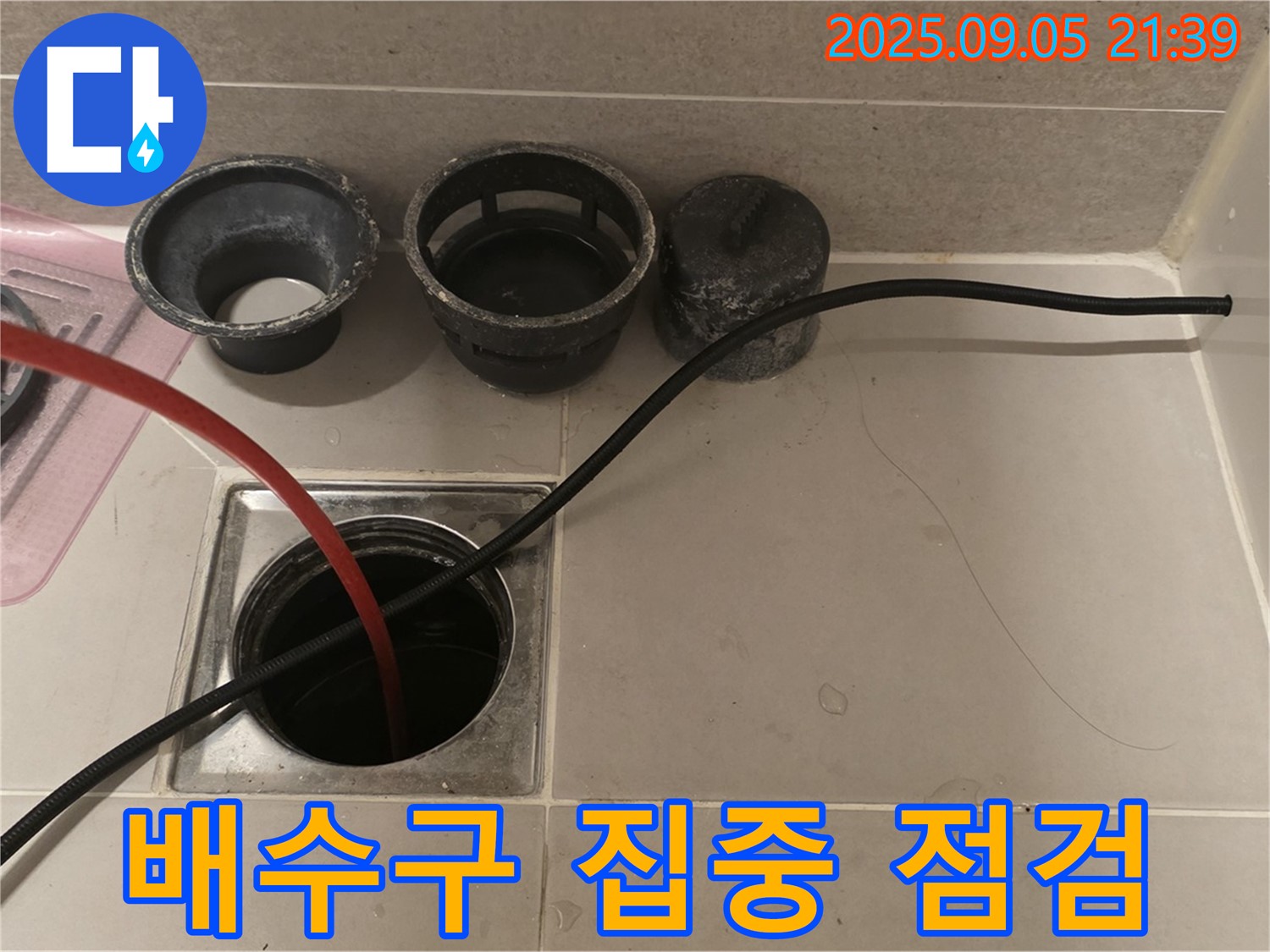 사가정 센트럴아이파크 욕실 - 배수구 주변 누수 흔적을 꼼꼼히 점검 중입니다.