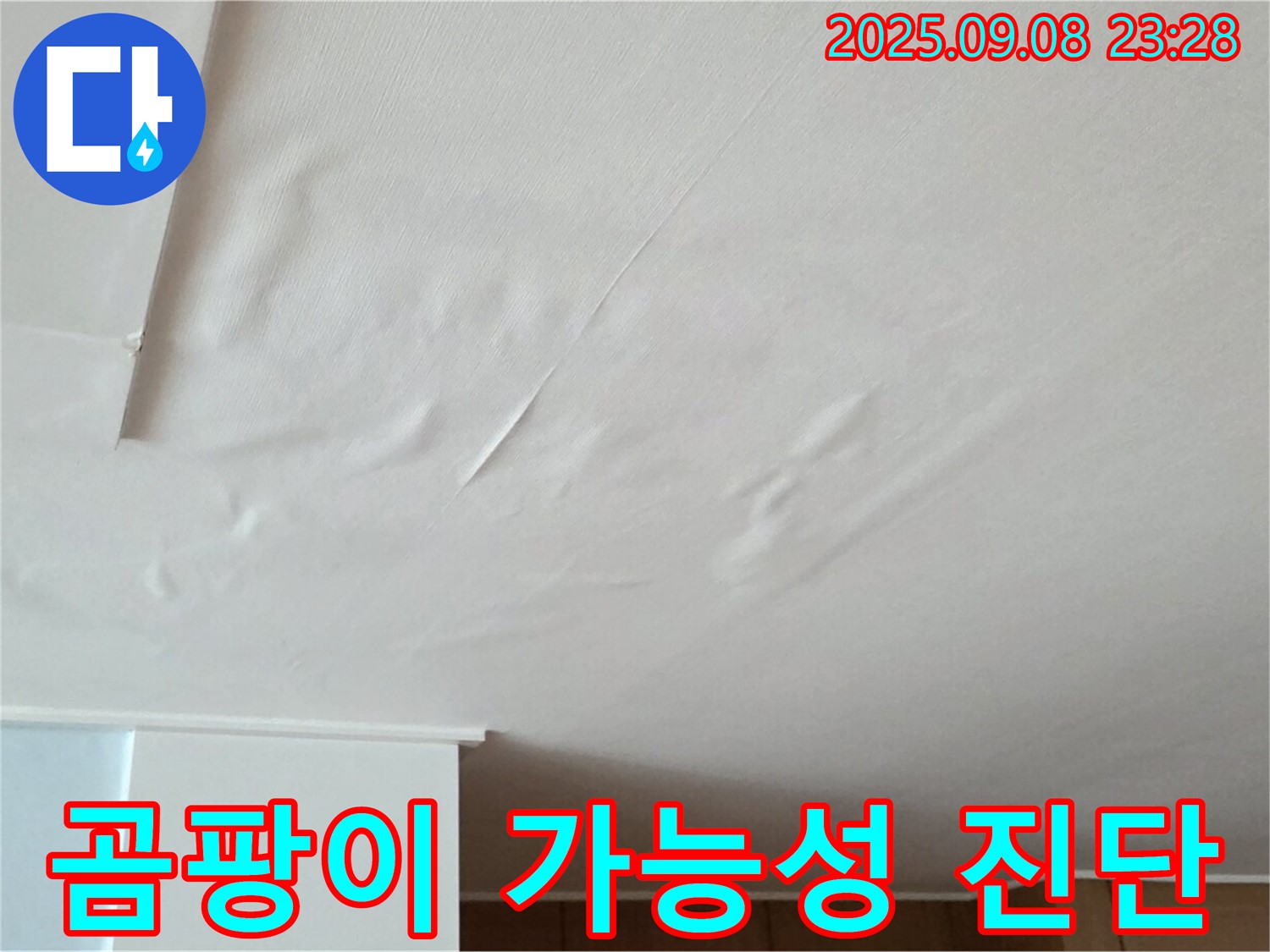 포천 일동 아파트 누수 - 천장 젖음, 벽지 곰팡이 발생 가능성 진단 중