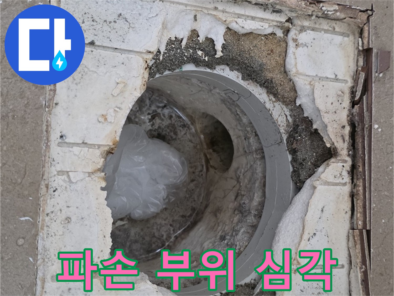 포천 일동 아파트 욕실 배수구 파손 부위 상세 확인