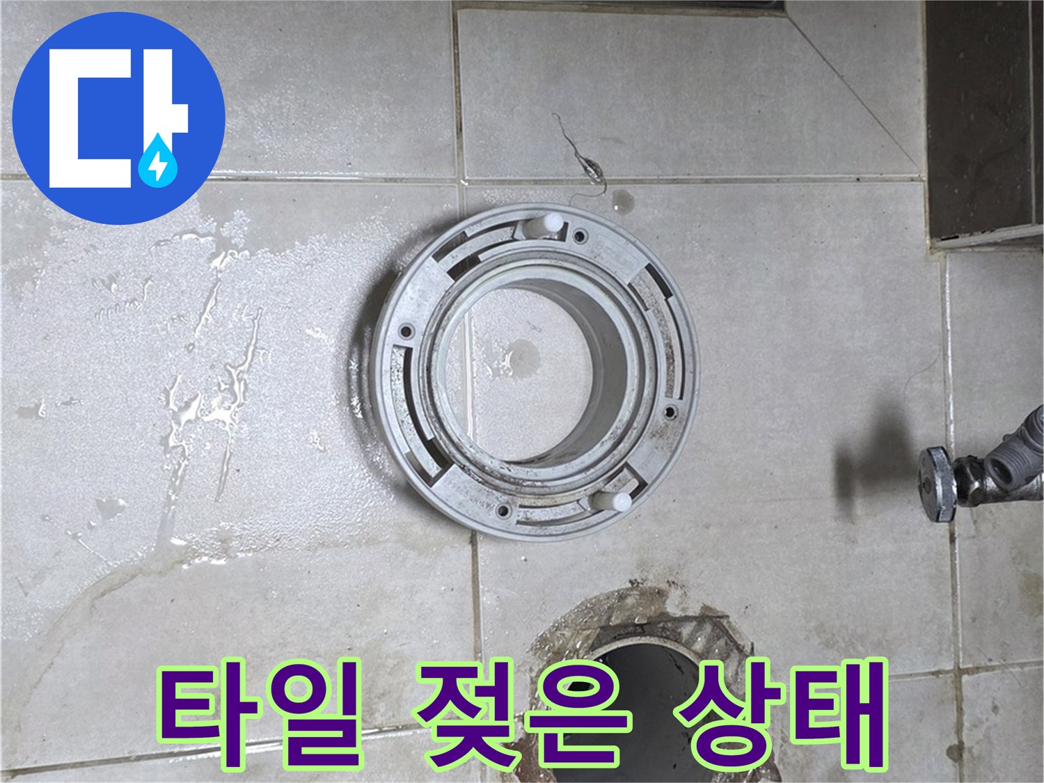 양주 옥정 아파트 변기 누수 - 주변 타일이 물에 젖어있는 상태