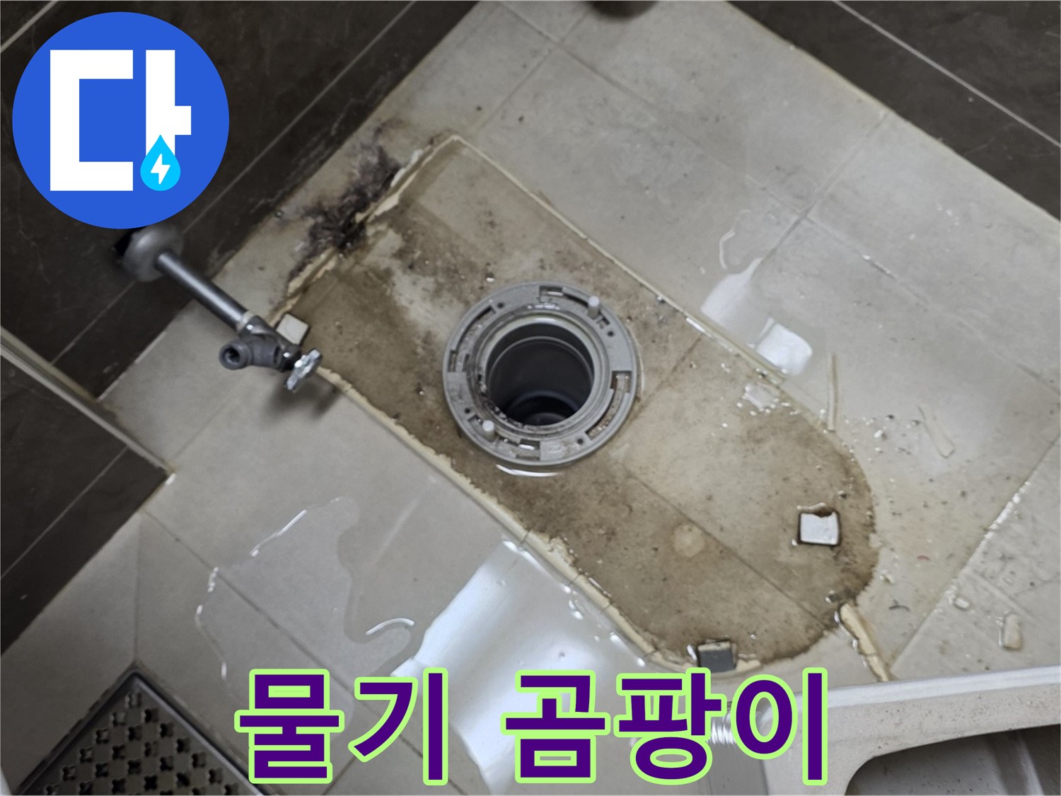 옥정 율정마을 아파트 변기 누수 - 철거 후 배관 연결부 주변 물기 및 곰팡이