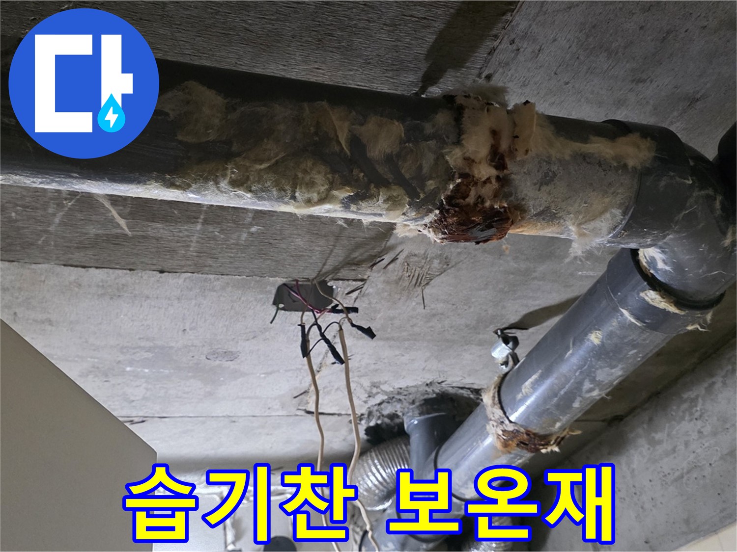 신사동 새절역현대아파트 누수 - 습기를 머금은 낡은 오수 배관 보온재