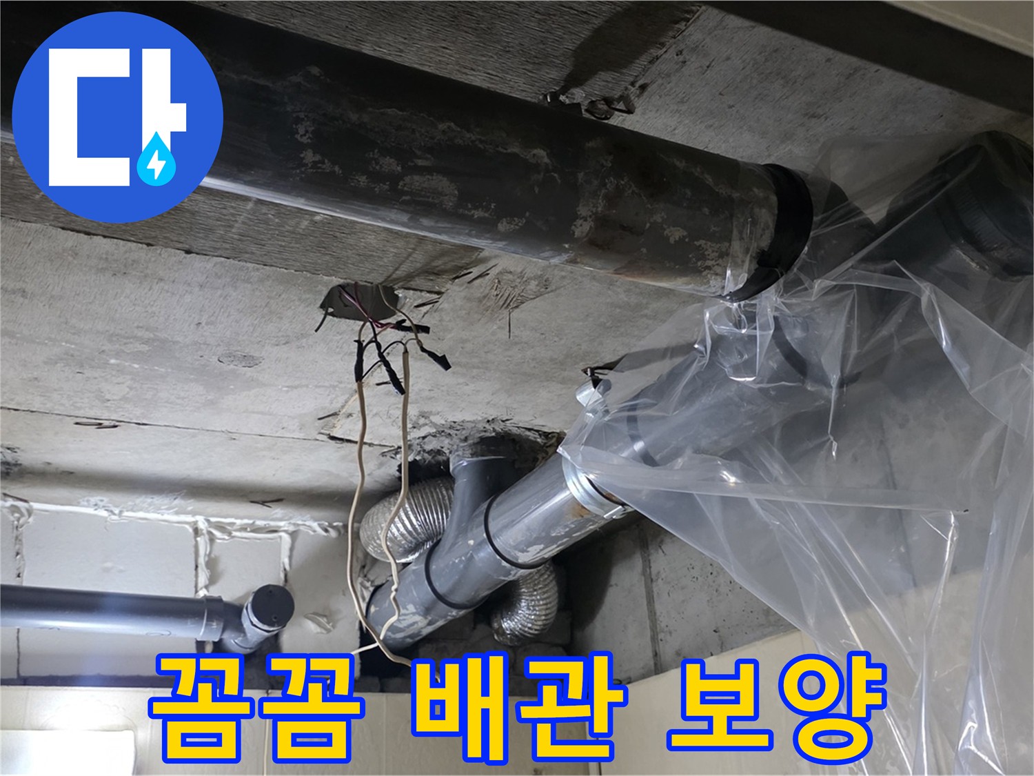 새절역 아파트 누수 - 배관 교체 전 비닐 보양으로 오염 방지