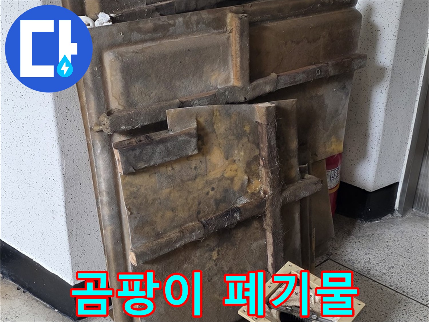 폐기될 석고보드와 조명 - 곰팡이로 뒤덮인 모습