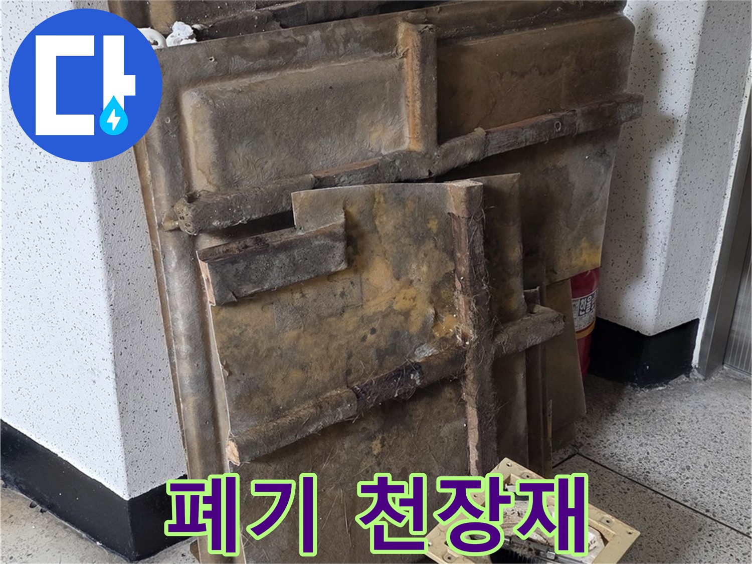 폐기물로 전락한 곰팡이 슨 천장재와 조명 - 위생 문제 심각