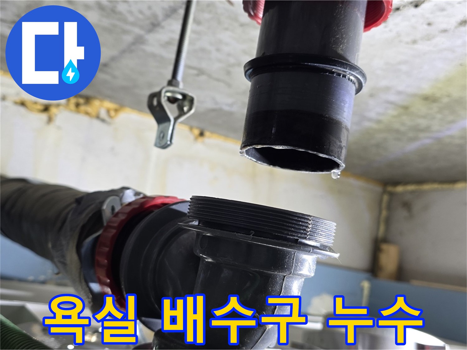 광명시 하안동 e편한세상 욕실 배수구 누수 - 연결 부위에서 물이 떨어지는 긴급 상황