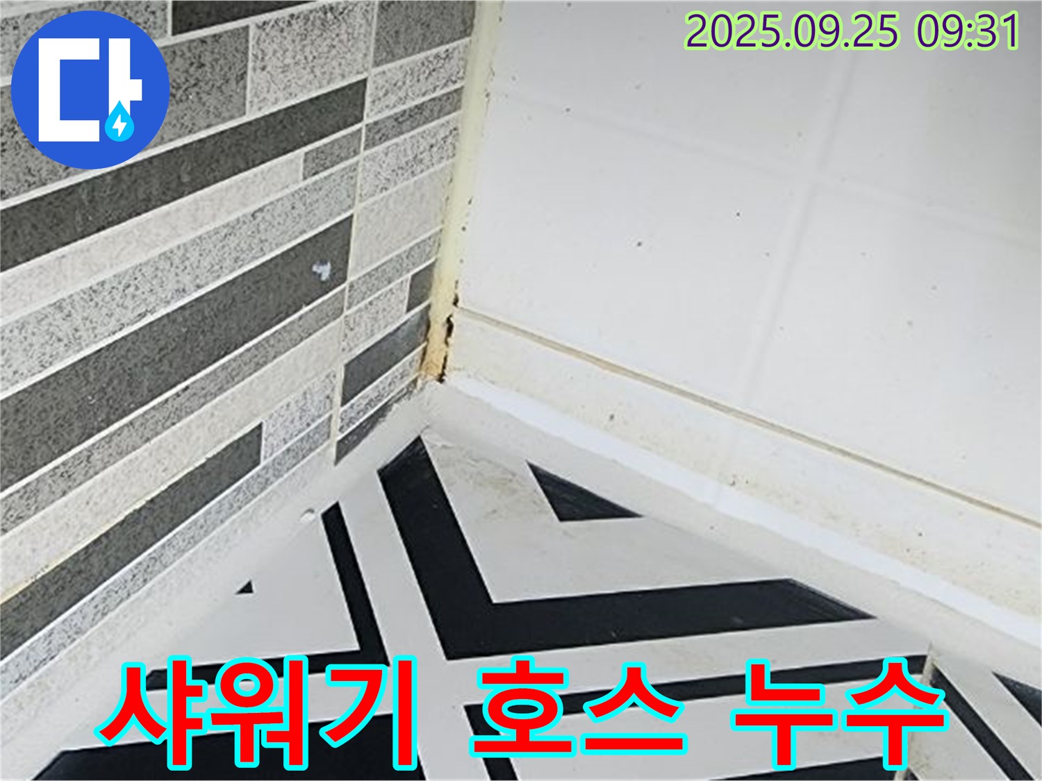 양주시 백석읍 오산리 - 샤워기 호스에서 누수가 발생하여 물이 뿜어져 나오는 모습입니다.