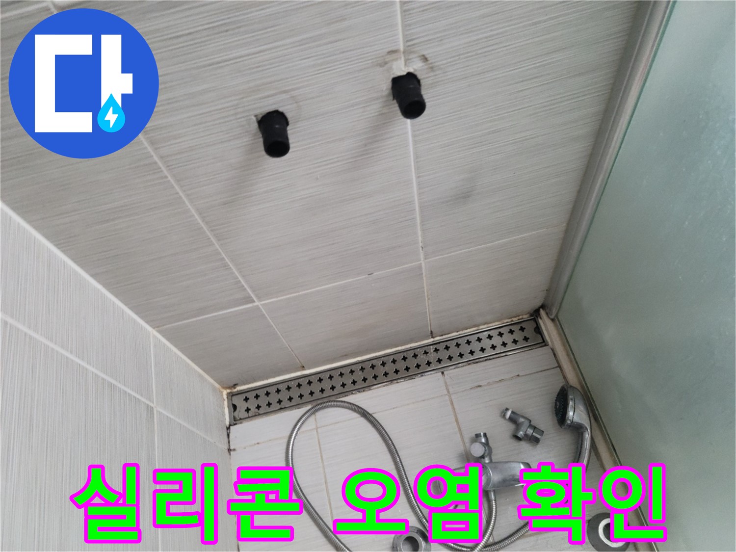 동두천 신창비바 - 샤워기 자리 타일 틈새 실리콘 오염 상태 상세 확인