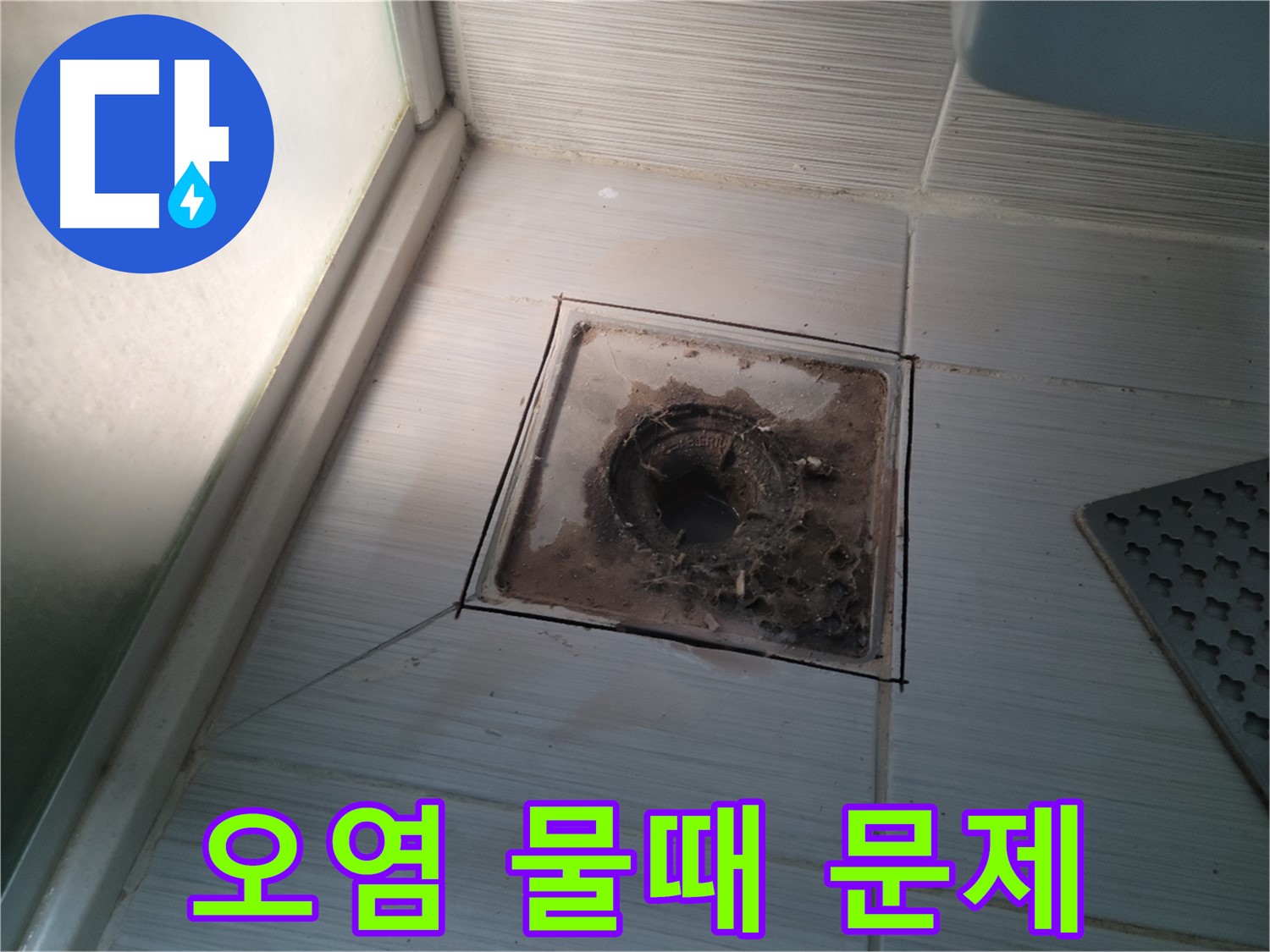 신창비바패밀리 욕실 배수구 주변 - 심각한 오염과 물때 문제 발생
