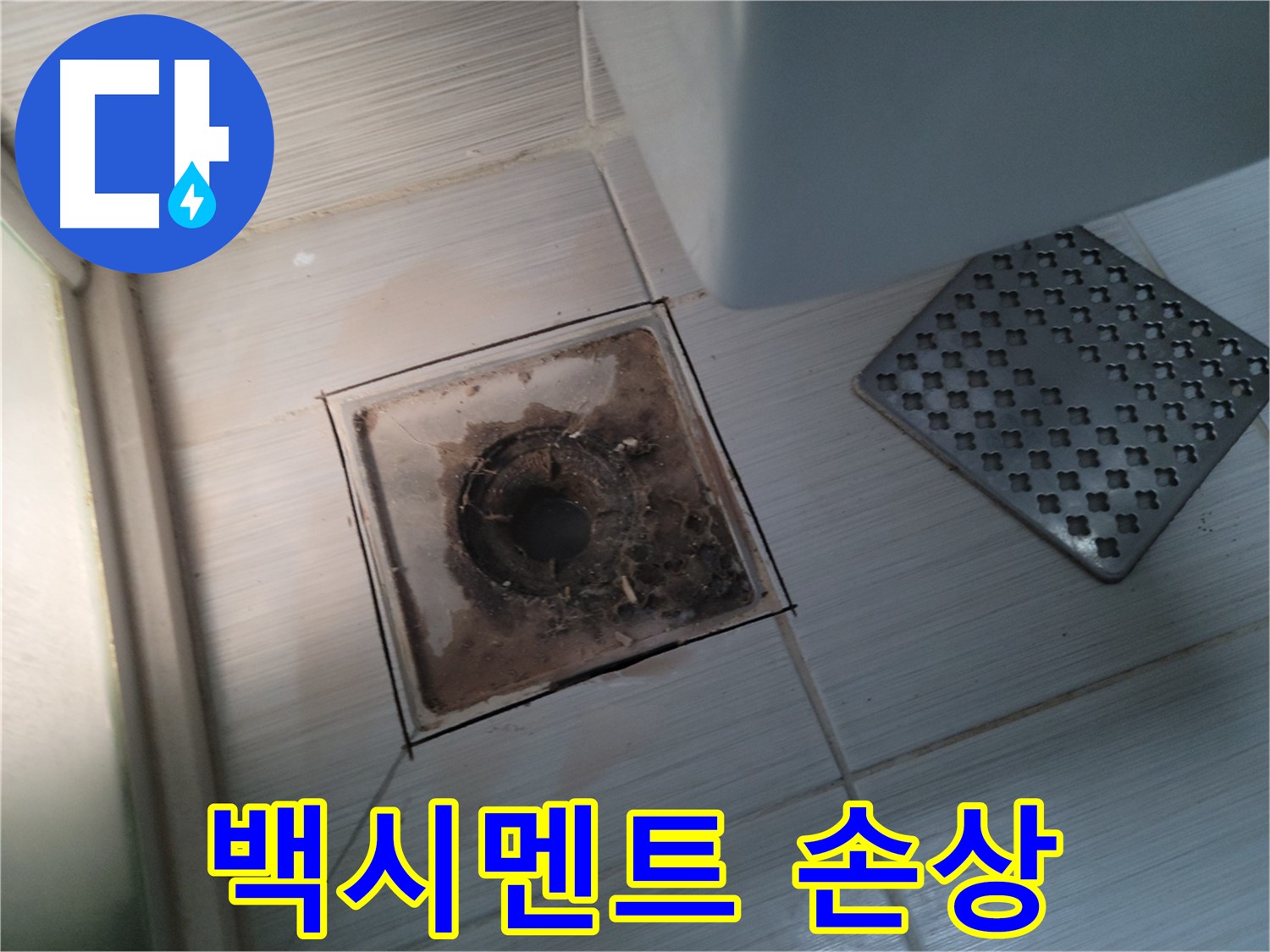 욕실 배수구 주변 - 백시멘트 손상 - 누수 의심
