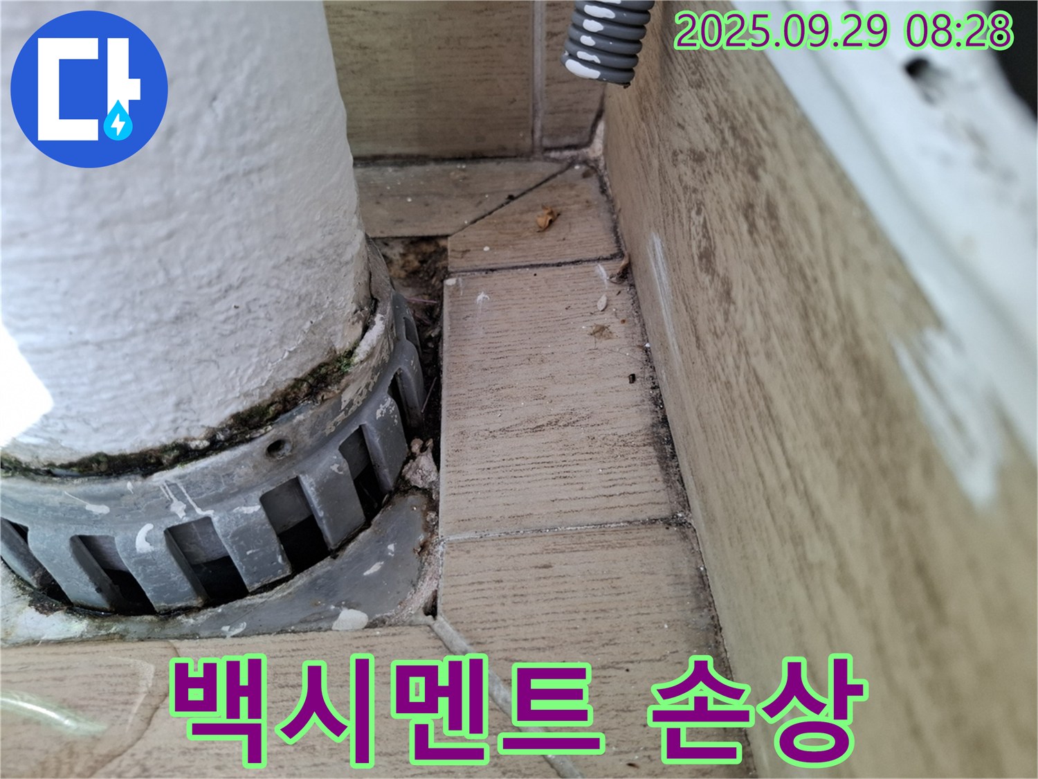 양주시 광적면 우고리 누수 현장 - 배관 주변 백시멘트 손상, 누수 가능성 의심