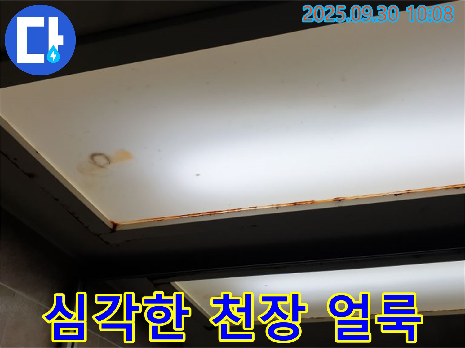 심각한 천장 얼룩 - 양주 광적면 석우리에서 누수탐지 전문가가 심각한 천장 얼룩의 원인을 진단하고 있습니다.