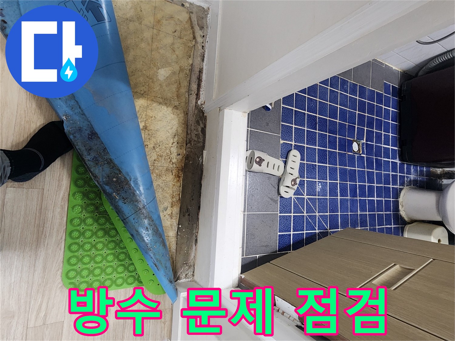 공릉동 빌라 화장실 누수 - 문턱 부근 장판 습기, 방수 문제 의심