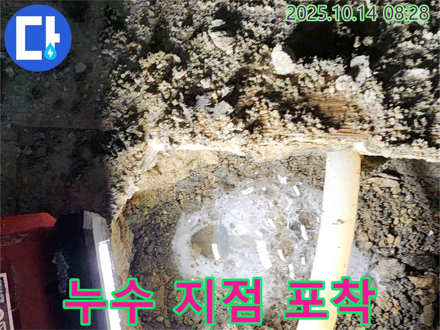 양주 두곡리 누수 현장에서 누수 지점을 정확하게 포착한 모습 - 숙련된 기술로 누수 위치를 찾아냅니다.