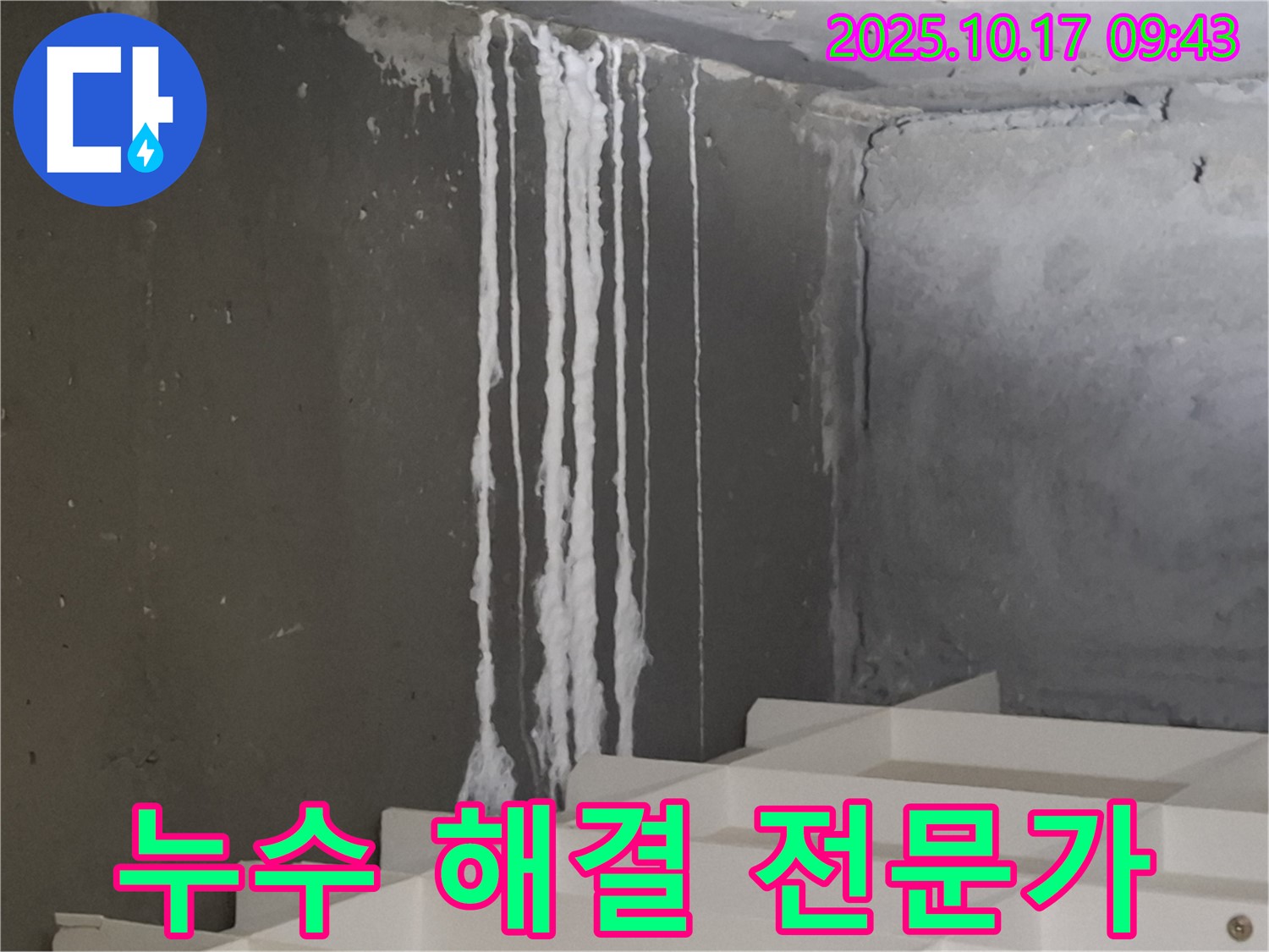 삼평동 봇들마을2단지 아파트 계단 석회수 누수 - 누수 해결 전문가