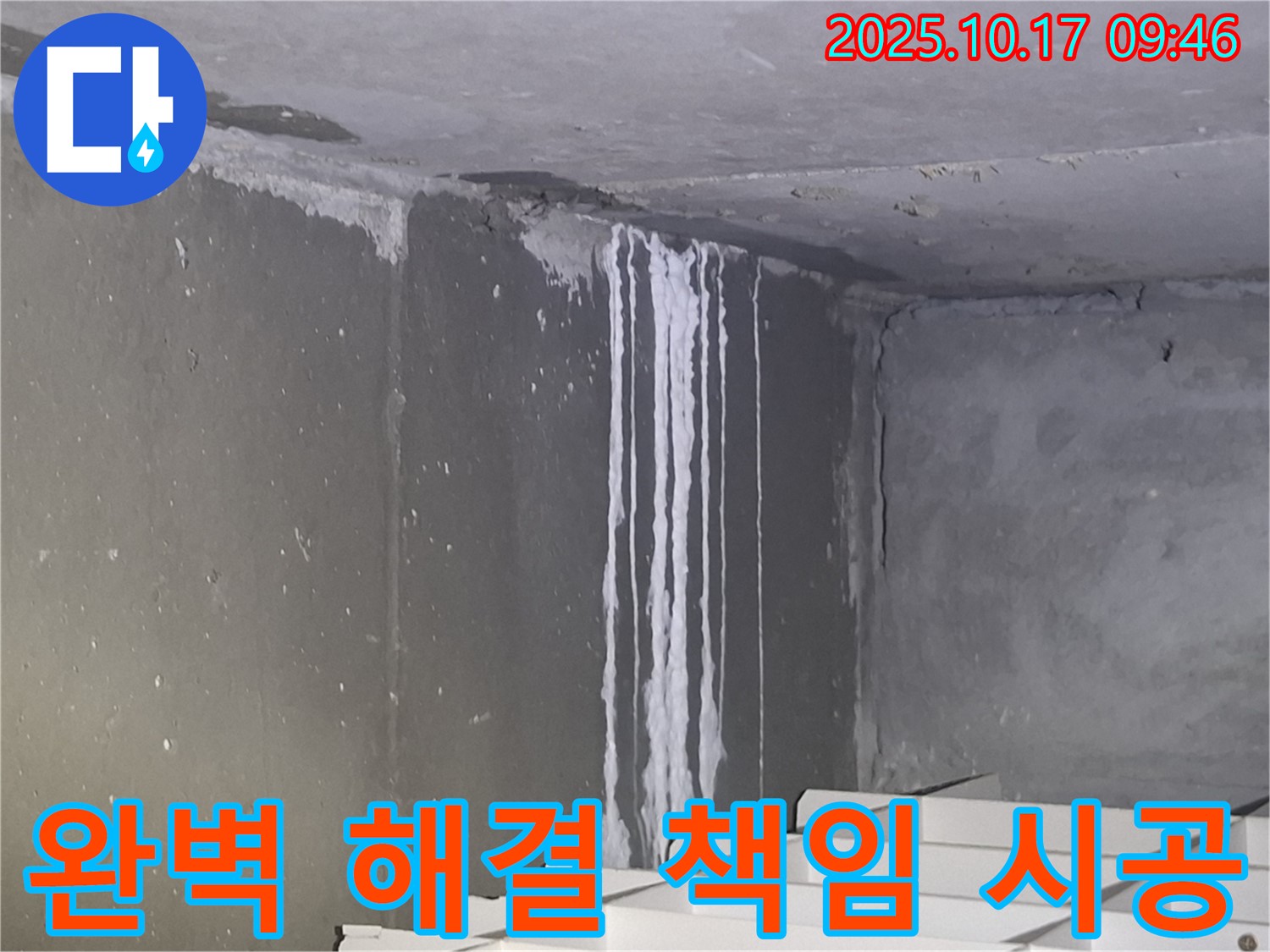 성남시 분당구 삼평동 봇들마을2단지 아파트 계단실 벽면에서 석회수 누수 문제 완벽 해결을 약속드리고 책임 시공을 약속합니다 - 고객님의 만족을 위해 최선을 다하며, 완벽한 누수 해결을 보장합니다.