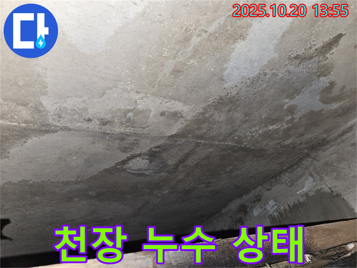 천호동 아파트 콘크리트 천장 누수 - 누수 진행 상태를 상세하게 보여주는 이미지