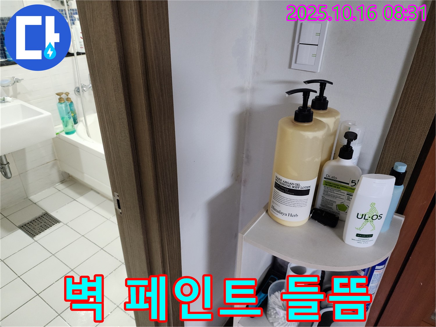 양주 경신리 욕실 누수 - 페인트 들뜸과 곰팡이, 누수 가능성 확인