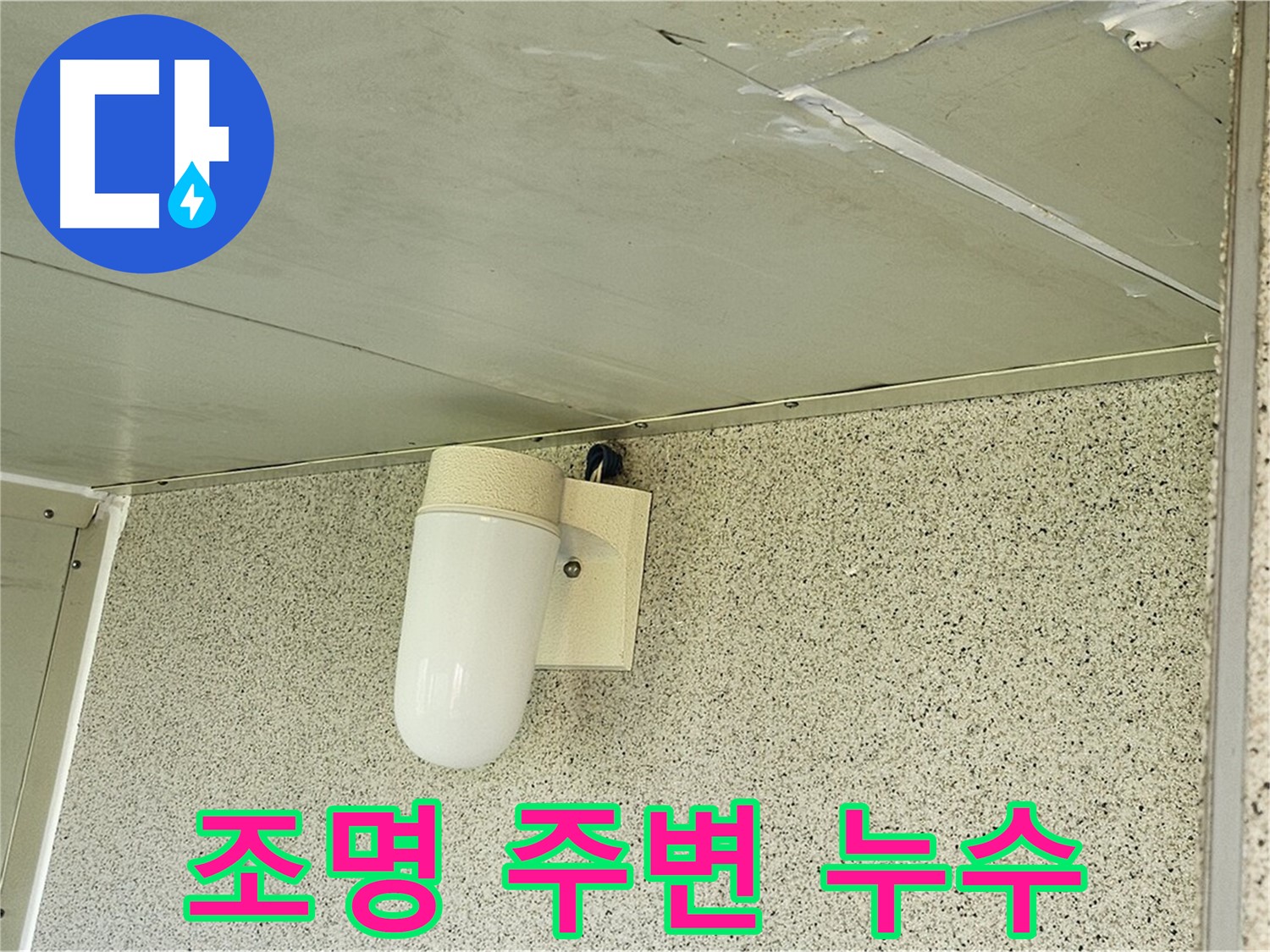 조명 주변 천장 누수 - 천장 조명 주변에 누수 흔적이 보이는 사진입니다.