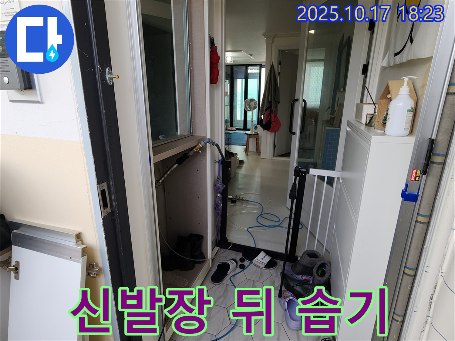 양주 상수리 누수 - 현관 신발장 뒤쪽 벽면 습기 및 곰팡이 발생 원인 분석