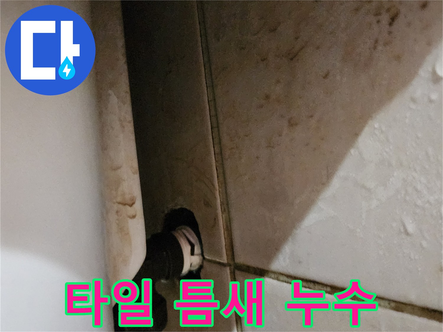 벽면 타일 사이로 스며든 습기와 배관 연결부 상태