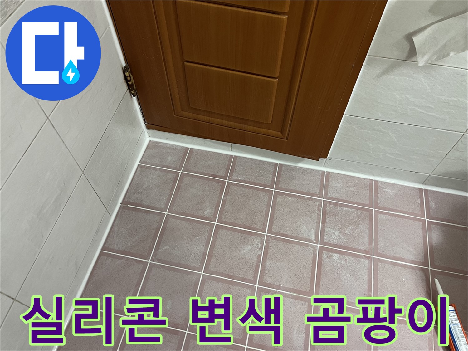 금천구 독산동 형제맨션빌 욕실 - 문 하단 타일 틈새 실리콘의 심각한 변색과 곰팡이 확인