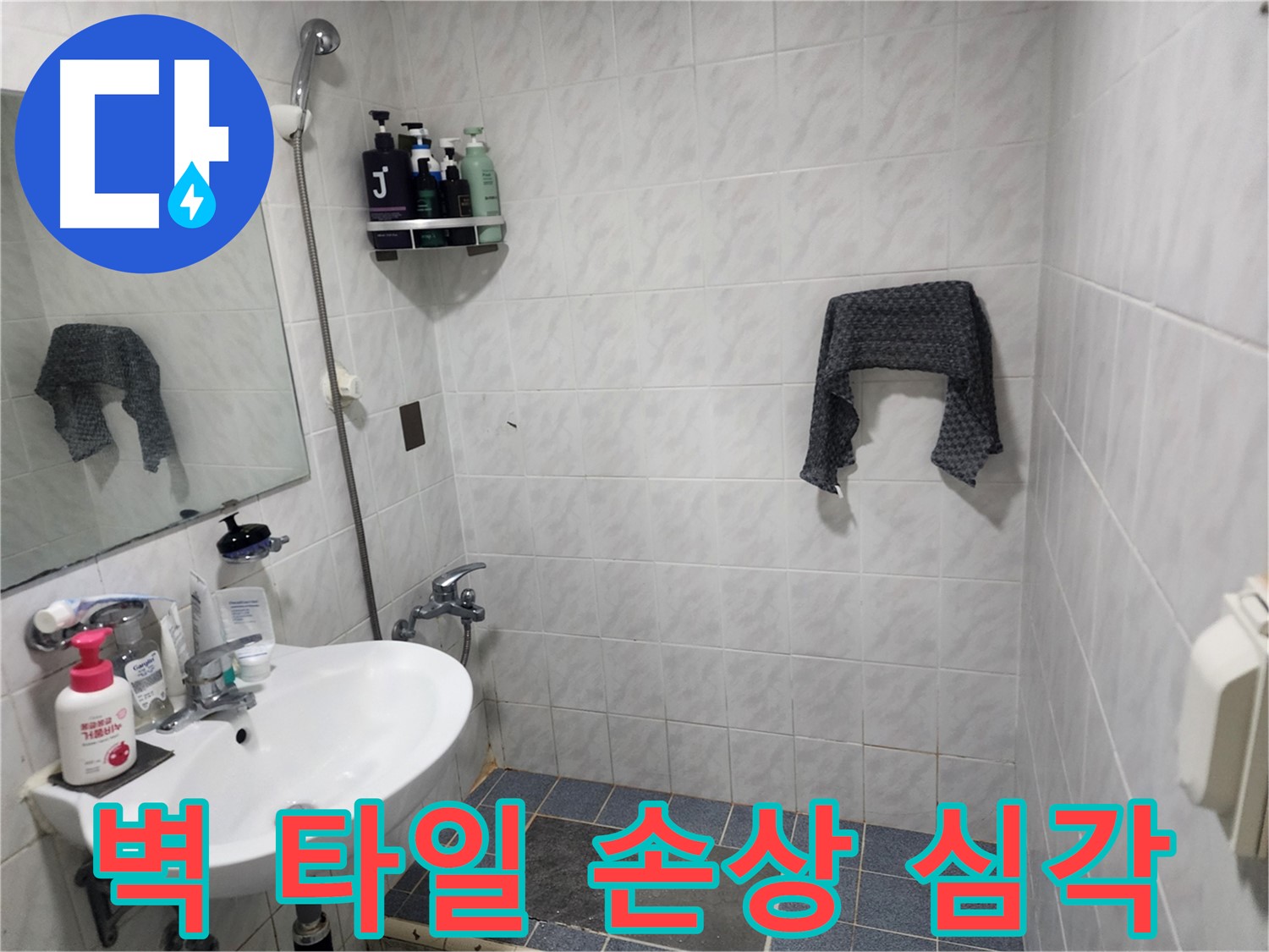 양재동 현대빌라 욕실 - 누수 긴급 점검 - 벽 타일 손상 심각