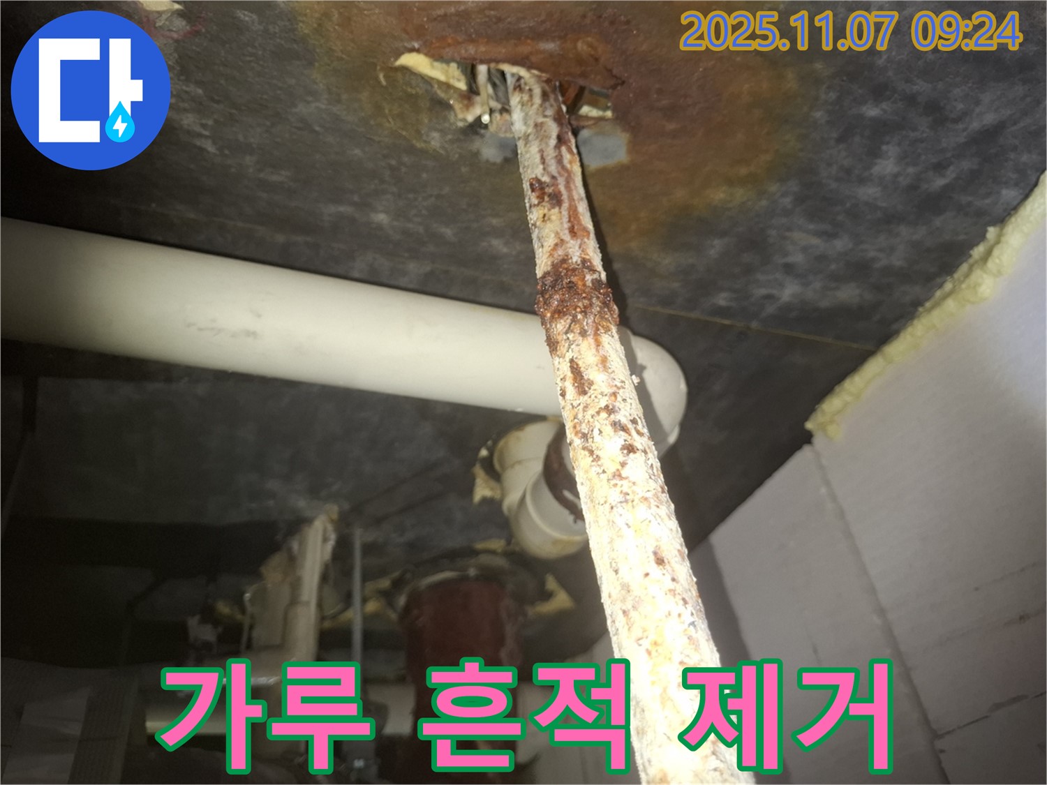 수원 팔달구 신풍동 누수 현장 - 누수탐지부터 완벽한 배관 교체, 하얀 가루 흔적 제거까지 책임지고 마무리했습니다.