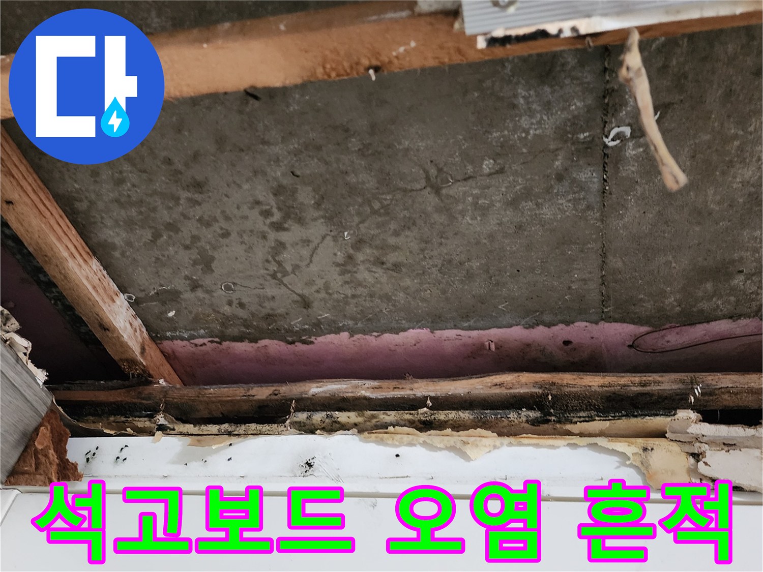 천장 석고보드-물샘으로 인한 변색 및 곰팡이 증식