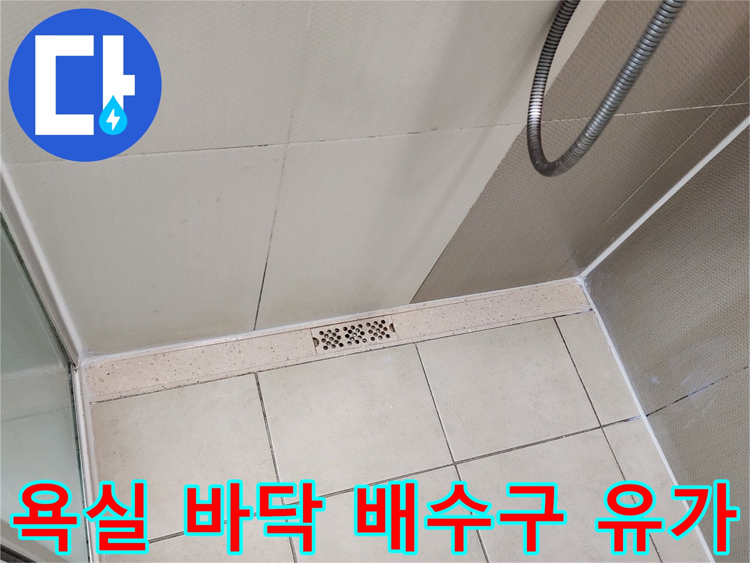 양주시 유양동 화장실의 배수구와 타일 줄눈 상태를 보여줍니다.