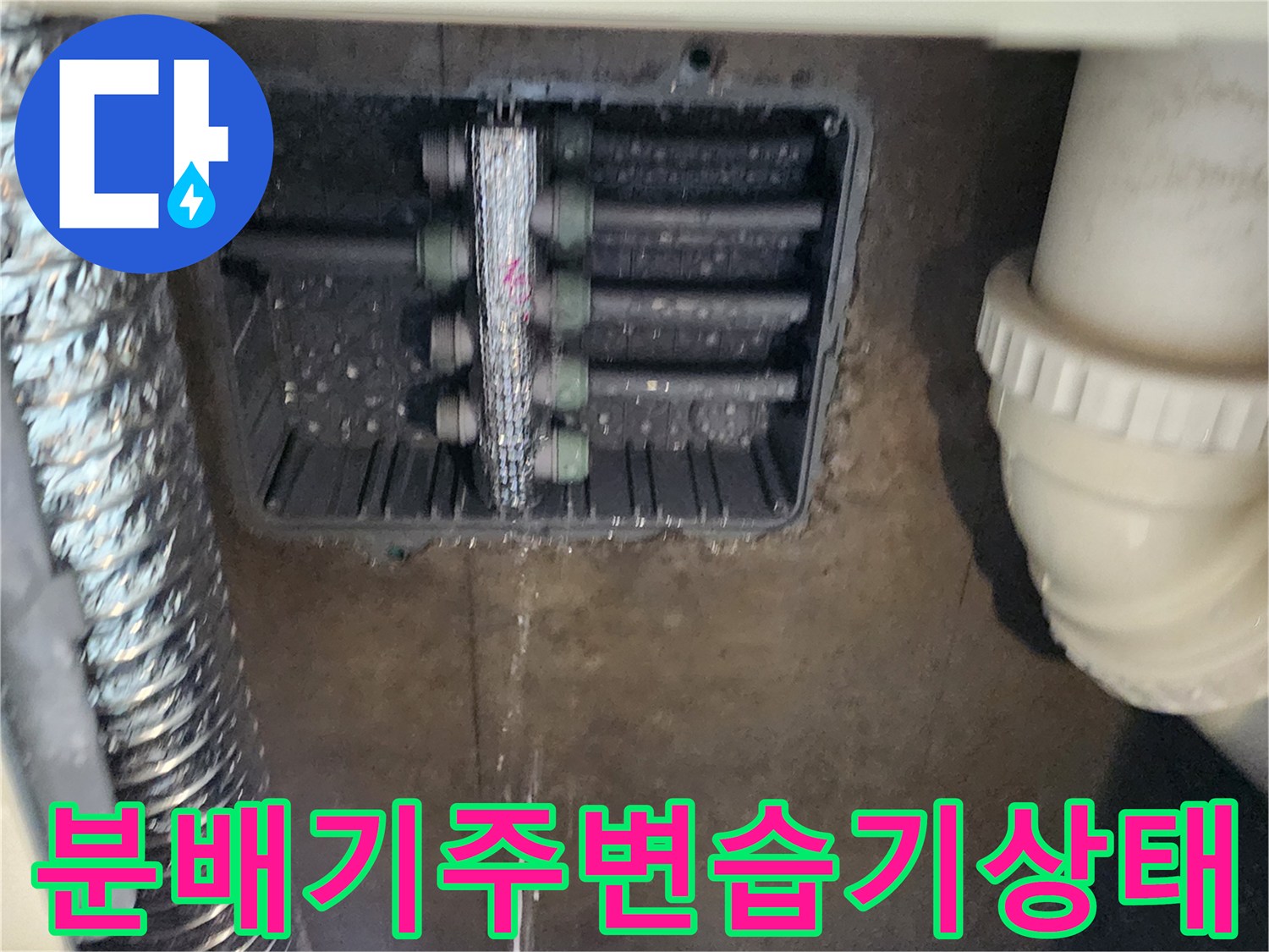 싱크대-하부-매립된-스테인리스-분배기-및-배관-점검
