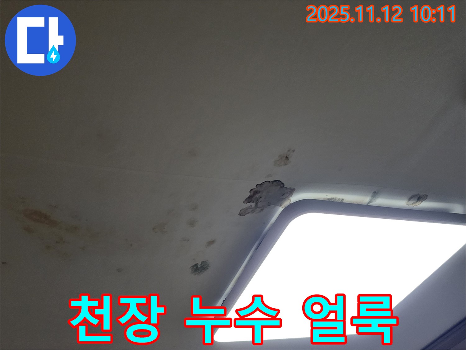 천장 누수 얼룩 - 누수로 인해 생긴 천장의 얼룩과 변색