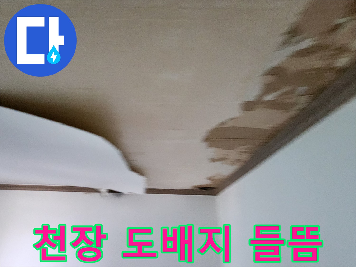 천장-도배지가-물에-젖어-들뜨고-얼룩진-상태