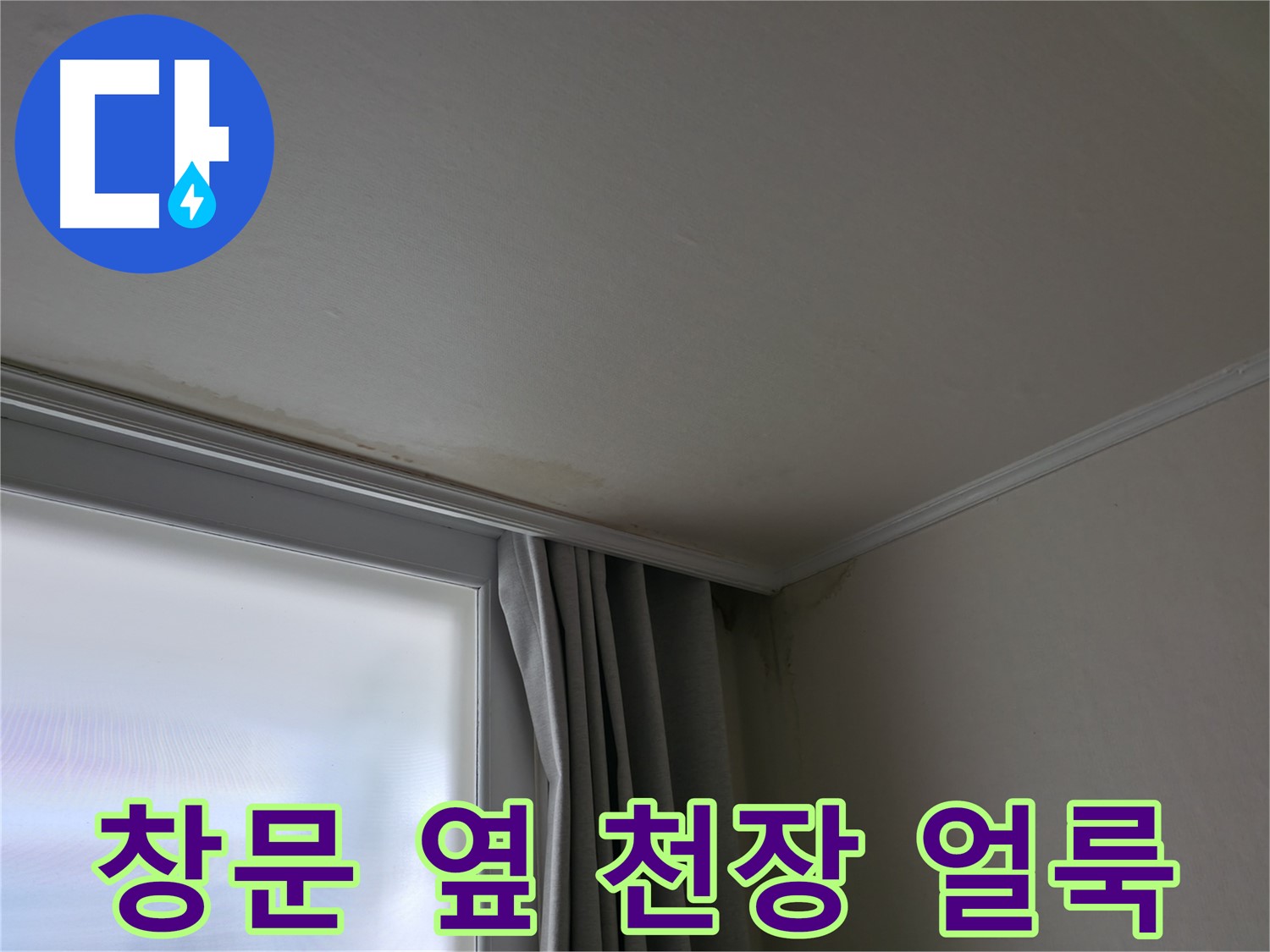 창문 옆 천장 얼룩 - 곰팡이 초기 증상 의심