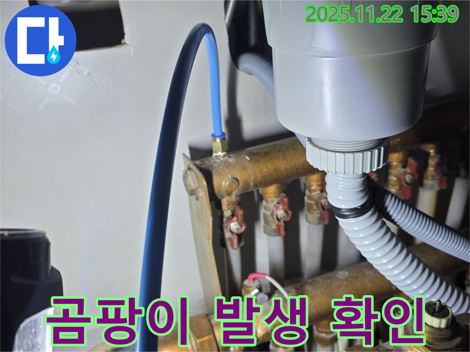 용강동 누수 - 현대홈타운 난방 분배기 부속 연결 부위 주변 곰팡이 발생 여부 확인