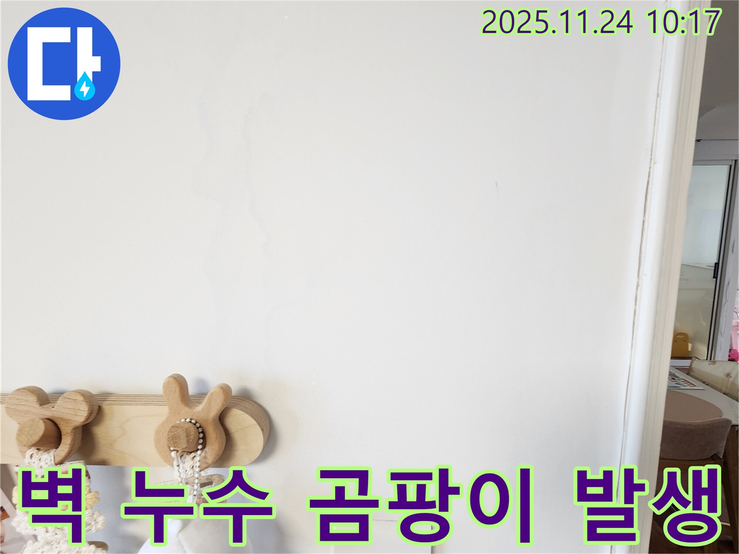 벽에 곰팡이가 핀 사진 - 포천시 가산면 누수탐지 전문 업체에서 누수 원인을 진단하고 해결하는 과정을 보여줍니다.